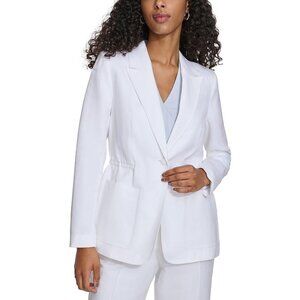 Calvin Klein Womens Plus Linen Suit Separate One-Button Blazer White Size 22W